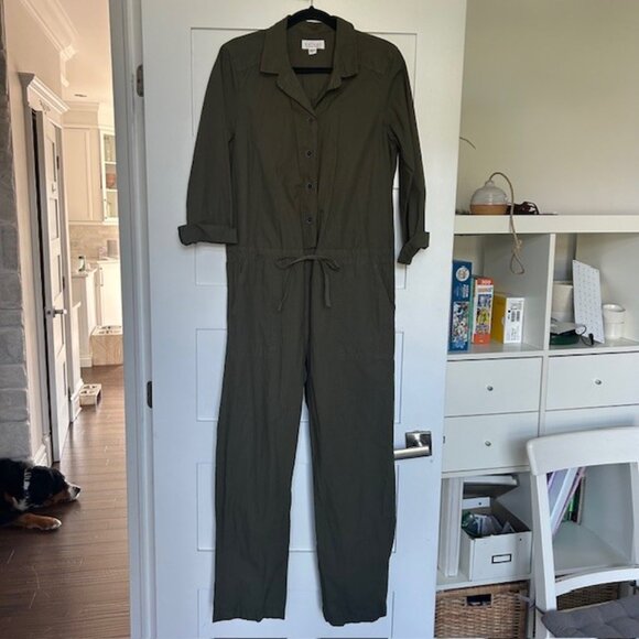 VELVET BY GRAHAM & SPENCER Taylor Jumpsuit Long Sleeve Green Large Cotton - Picture 2 of 4